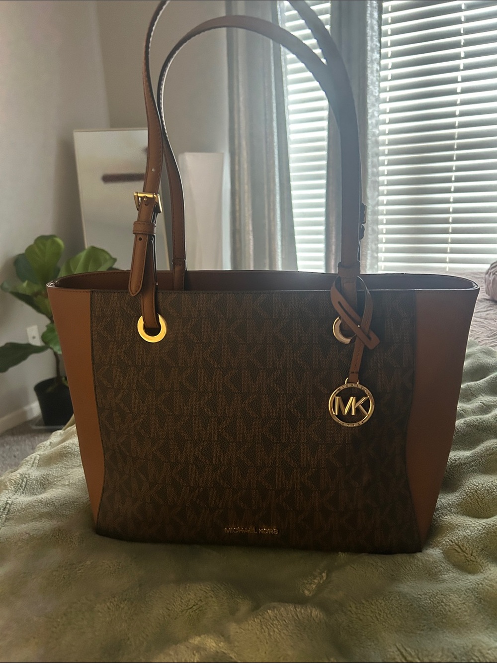Michael Kors Brown and Dark Brown MK Logo Tote